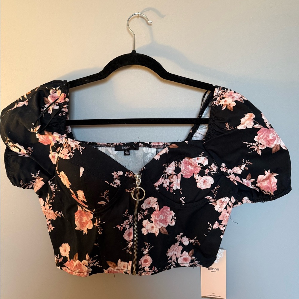 Floral Black Crop Top